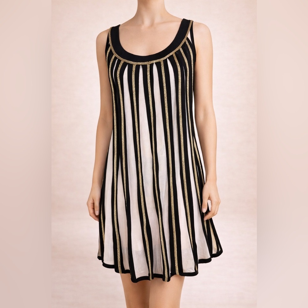 Temperley London Black and Gold Striped Dress